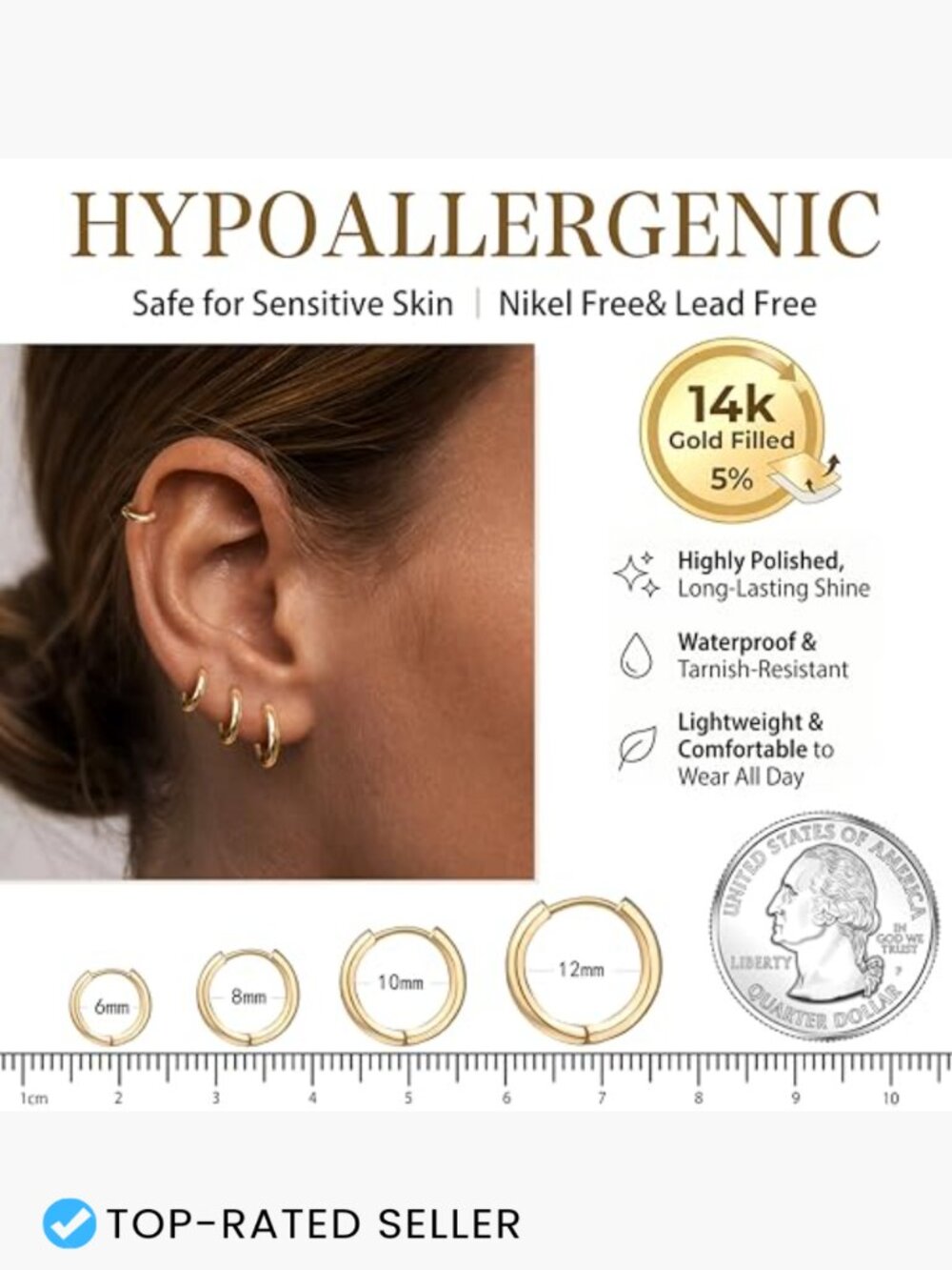 Small Gold Huggie Hoop Earrings Set Hypoallergenic Stacking Multiple Piercings - Picture 6 of 7